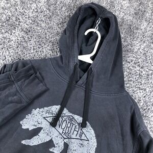 The North Face Hoodie Mens Large Gray Graphic Fleece Pullover Bear Logo Outdoor